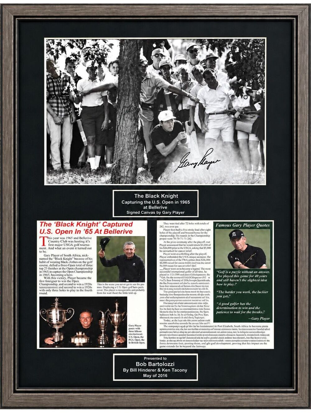 Gary Player Signed Canvas 1965 US Open Bellerive Black Knight Framed Display